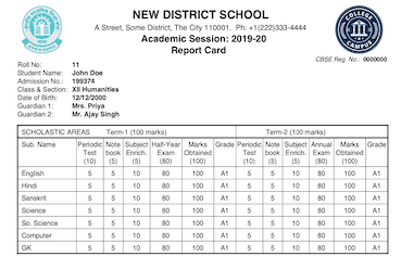 SchoolDesk Report Card Sample